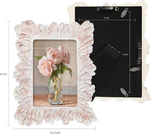 Miniatura 3 de Marcos de fotos vintage blancos para pared y mesa, marcos de fotos antiguos pequeños de 4 x 6 pulgadas con diseño floral adornado, estilo pintado a