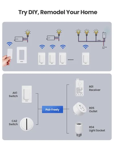 Miniatura 7 de Zoiinet - Kit de interruptor de luces inalámbrico, diseño con hebilla y removible, interruptor de múltiples vías, no necesita WiFi, programable