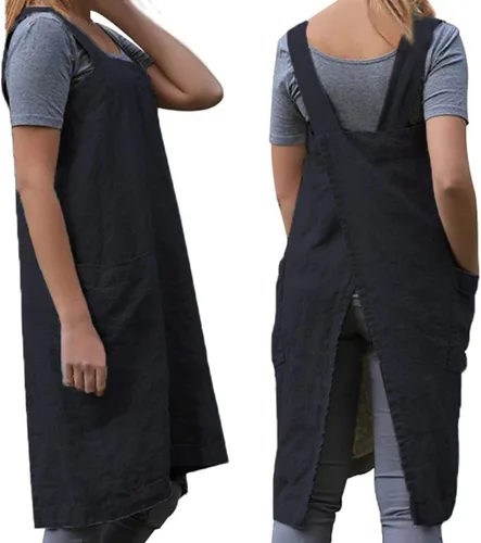 WROLEM Delantal con espalda cruzada para mujer, con bolsillos grandes, cocina para el hogar, restaurante, cafetería, trabajos de jardinería