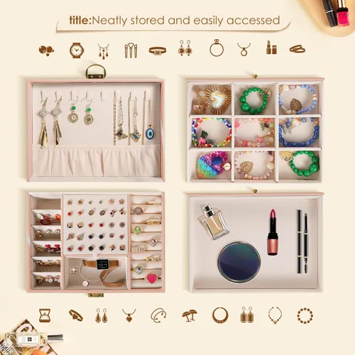 Miniatura 3 de coobest Joyero de 3 capas, organizador de joyas con cajón organizador de joyas, cajas de joyería grandes y organizador con organizador de aretes