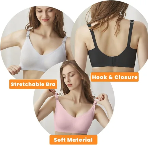 Miniatura 3 de BOMFWAUPack of 3 Nursing Bras for Breastfeeding and Maternity, Pregnancy Wireless Bralette for Active Moms, BlackPinkSkin