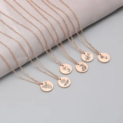 Miniatura 4 de Collar con colgante de flor del mes de nacimiento, chapado en oro de 18 quilates, delicado y sencillo mes de nacimiento, colgante de disco floral