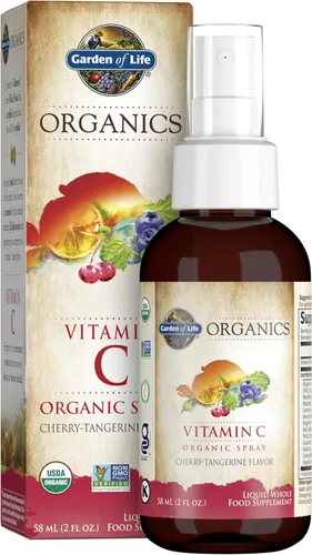 Garden of Life Organics - Spray de vitamina C para niños y adultos, cereza mandarina, suplemento de vitamina C, antioxidante para apoyo inmunológico