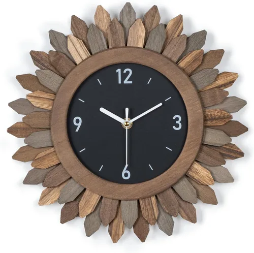 Miniatura 14 de Honiway Reloj de pared a pilas de 12 pulgadas, de madera rústica, bohemio, con diseño sunburst, reloj de pared decorativo silencioso sin tictac