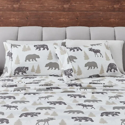 Miniatura 21 de Great Bay Home Juego de sábanas de microfibra tamaño King - Decoración Lodge juego de sábanas de cama de 4 piezas - Ropa de cama de microfibra 10