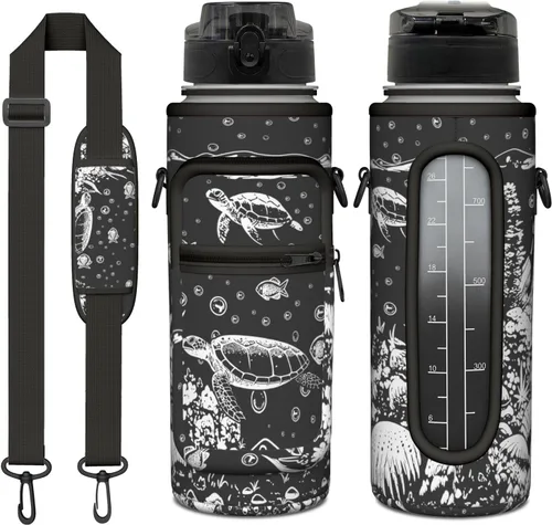 Miniatura 36 de Goth Moon Botella de agua de medio galón con funda - Botella de agua con tapa abatible sin BPA de 32 onzas - con marcador de tiempo, jarra de agua a