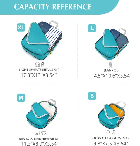 Miniatura 5 de Gonex cubos de compresión para embalaje, 3 piezas4 piezas de organizadores de equipaje de viaje de almacenamiento expandibles, 4 Pcs Azul, 4 PIEZAS