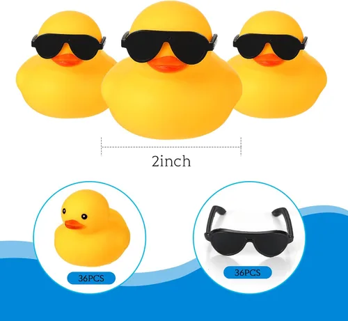 Miniatura 2 de Chivao 36 piezas de mini patos de goma con 36 lentes de sol de goma a granel para bañera de patitos juguetes para niños, regalos de Navidad, San