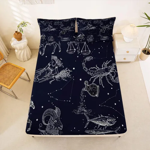 Miniatura 17 de Erosebridal Sábana bajera ajustable con patrón de piedra azul con estampado de mármol azul, juego de ropa de cama líquida trippy para niños, niñas