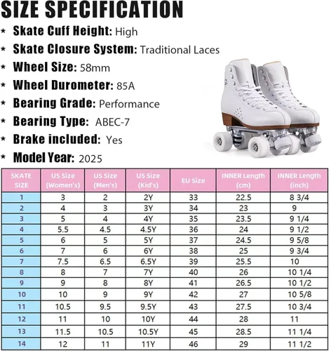 Miniatura 6 de PAPAISON Patines de ruedas para mujeres y hombres, de lujo de 2 capas de microfibra de cuero de doble fila - Patines clásicos de ruedas para niñas