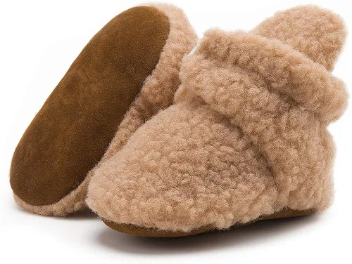 HsdsBebe Unisex Newborn Baby Cotton Booties Non-Slip Sole for Toddler Boys Girls Infant Winter Warm Fleece Cozy Socks Shoes
