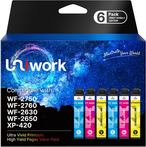 Uniwork Cartucho de tinta remanufacturado de repuesto para Epson 220XL para impresora Workforce WF-2750 WF-2760 WF-2630 WF-2650 WF-2660 XP-320