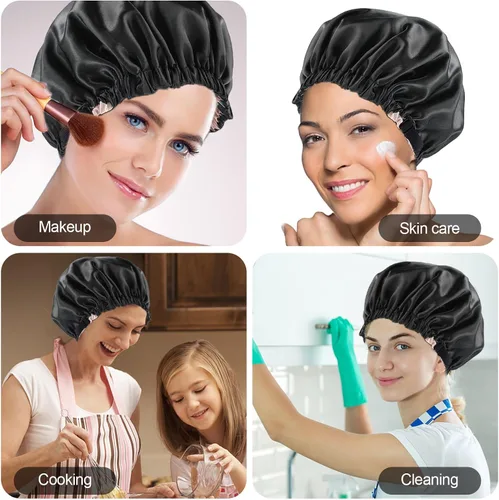 Miniatura 6 de Gorro de satén de seda para dormir, gorra grande ajustable de satén de seda para el cabello