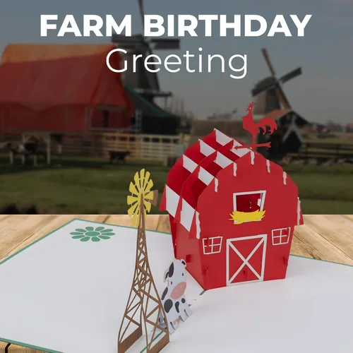 Miniatura 3 de iGifts And Cards Cow Barn 3D Pop Up Tarjeta de felicitación – Animales, molino de viento, granja, ganado, lácteos, sol, wow, diversión, mitad