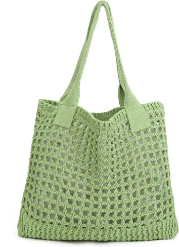 Miniatura 49 de ENBEI Bolsa de playa para mujer, diseño hueco de punto de ganchillo, elegante para la playa, viajes y uso diario