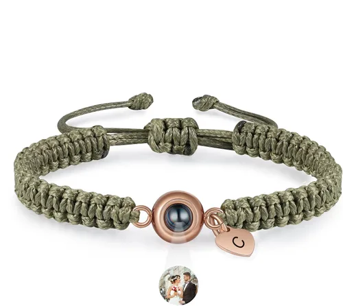 Miniatura 15 de Pulsera con inicial personalizada con imagen en el interior, cuerda de proyección de fotos personalizada para hombres y mujeres, regalo