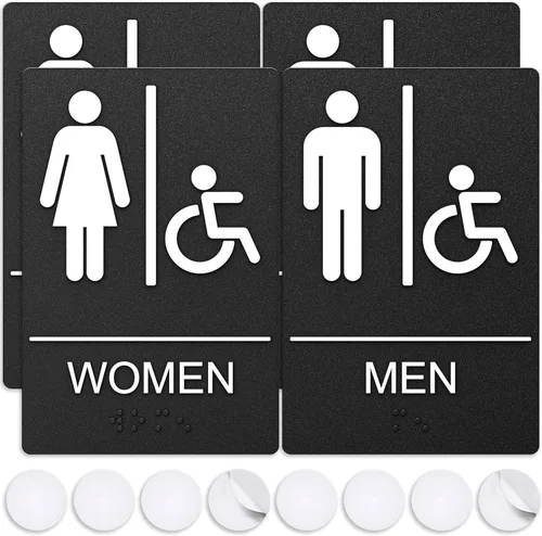 Miniatura 18 de ASSURED SIGNS - Letrero de baño para negocios, 9 x 6 pulgadas, 1 paquete Cumple con la ADA, texto elevado con braille, letrero de baño premium