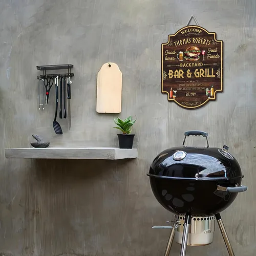 Miniatura 4 de Artsy Woodsy Letrero personalizado para bar y parrilla en el patio trasero (no tallado o neón), decoración de placa artística de pared, accesorios