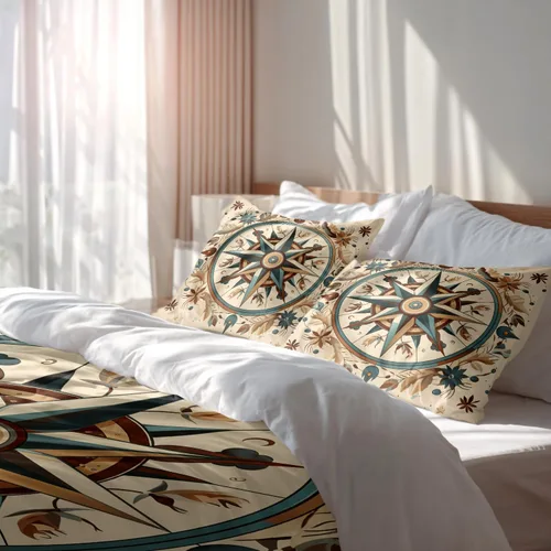 Miniatura 2 de Batmerry Compass Rose Twin Size 3 Pieces Bedding Duvet Cover Sets, Soft Fluffy Floral Themed Design 100% Cotton Printed Duvet Cover for All Season