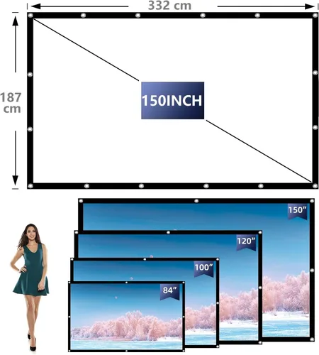 Miniatura 2 de Pantalla de proyector de 150 pulgadas, pantalla de cine portátil para exteriores, 16:9, plegable, antiarrugas, 1.1 ganancia, visión de 160°