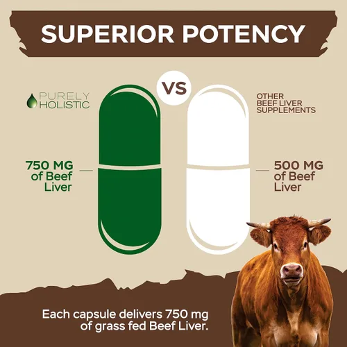 Miniatura 6 de Cápsulas de hígado de res alimentadas con pasto 750 mg por cápsula Apoyo energético Suplemento de hígado de res criado en pastos, sin hormonas
