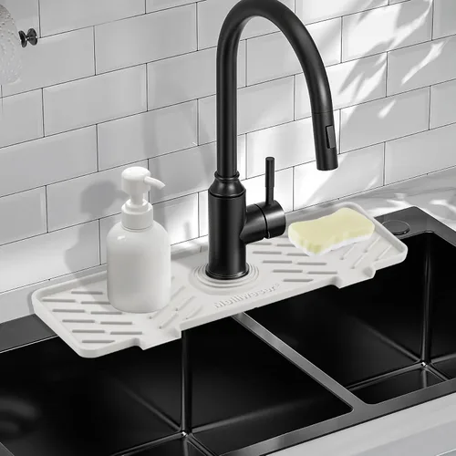 Miniatura 13 de Alfombrilla de Silicona para Grifo de Fregadero de Cocina – Gen 2 Protector contra Salpicaduras con Salida y Pendiente Mejoradas – 18" x 5.1" Negro