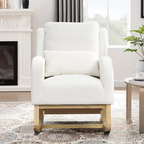 Miniatura 7 de JEEOHEY Mecedora para guardería, mecedora tapizada con respaldo alado, mecedora con respaldo alto cómodo, reposabrazos curvado, almohada lumbar