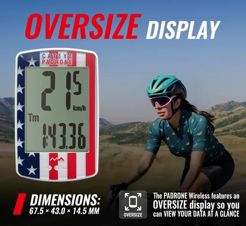 Miniatura 2 de CATEYE Computadora Inalámbrica para Bicicleta Padrone – Ciclocomputadora con Pantalla de Gran Tamaño, Velocímetro y Odómetro Inalámbricos, Montaje