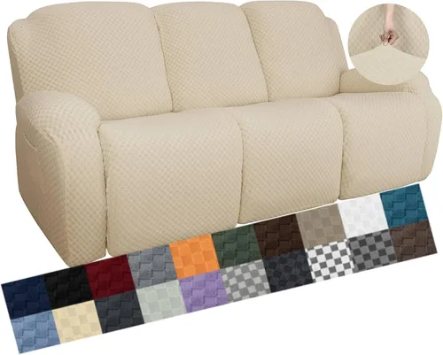 Miniatura 11 de YEMYHOM Funda elástica de 4 piezas para silla reclinable de jacquard con bolsillo lateral, antideslizante, ajustable, protector de muebles con parte