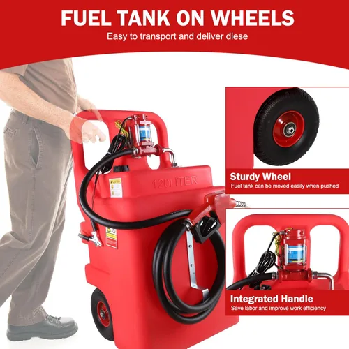 Miniatura 2 de Tanque portátil de combustible diésel de 32 galones con bomba de transferencia eléctrica de 12 V 12 GPM, boquilla de combustible automático