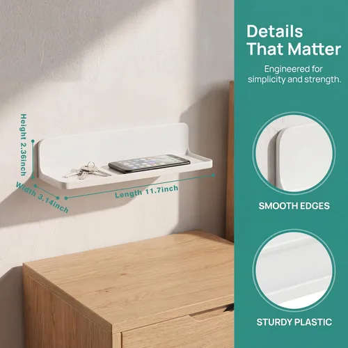 Miniatura 2 de Estante flotante pequeño montado en la pared para dormitorio, cocina, baño, estantes de noche para mostrar altavoces, marco de fotos, reloj, llaves