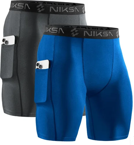 Miniatura 12 de Niksa Paquete de 2/4 pantalones cortos de compresión para hombre con bolsillo, pantalones cortos de elastano para correr, deportes, atletismo