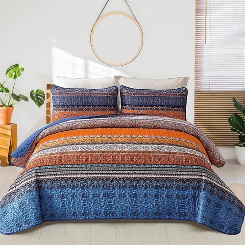 Miniatura 26 de WONGS BEDDING Juego de edredón bohemio tamaño Queen, juego de ropa de cama bohemio negro, colcha ligera para decoración de cama para todas