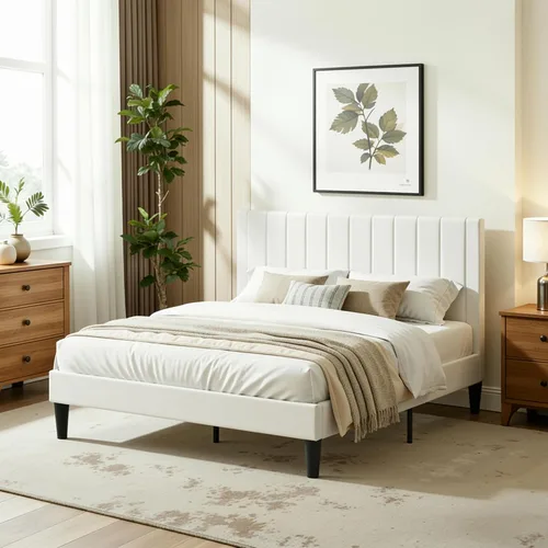 Miniatura 17 de IMUsee Base de cama tapizada de terciopelo de tamaño matrimonial con cabecero, listones de madera fuertes, somier opcional, base de colchón, fácil