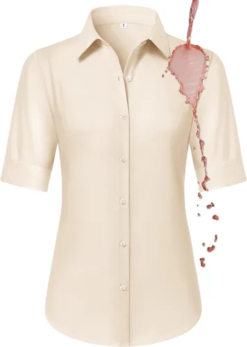 Miniatura 21 de Camisas con botones para mujer, ajustadas, de manga corta, con cuello, sin arrugas