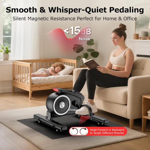 Miniatura 4 de pooboo Ejercitador de pedales para bicicleta debajo del escritorio, silenciosa y magnética con 16 niveles de resistencia, entrenamiento de brazos