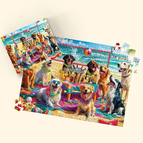 Miniatura 7 de Rompecabezas para adultos de 1000 piezas, rompecabezas de perro de 1000 piezas – Doggo Beach Bash, rompecabezas de decoración de fiesta