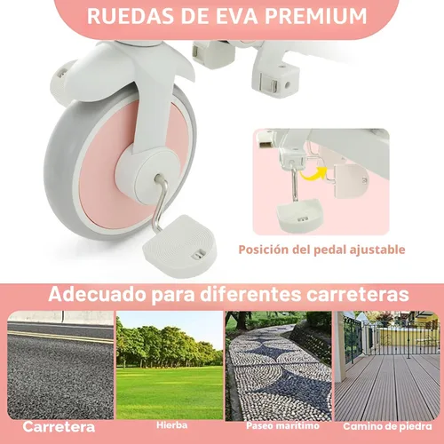 Miniatura 8 de JMMD - Triciclo para bebé 7 en 1 plegable con mango ajustable para padres, arnés de seguridad y frenos de rueda, toldo extraíble, triciclo de paseo