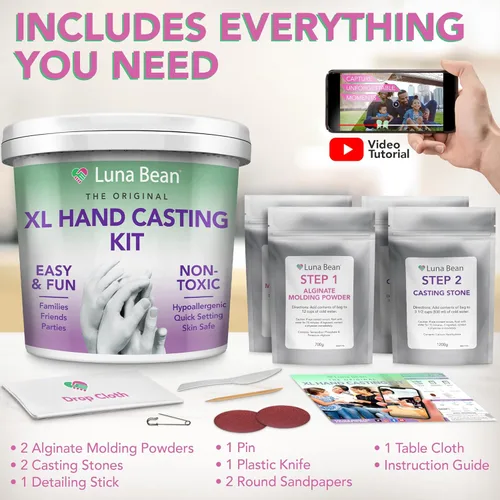 Miniatura 6 de Kit XL de moldeado de manos de familia Luna Bean – Kit de molde extra grande para familias, moldea hasta 6 manos – Ideas únicas de regalos