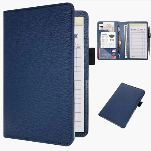 Miniatura 14 de RSAquar Libreta de servidor con bolsillo con cremallera, libretas de servidor de cuero premium para camarera, cartera de camarero libreta