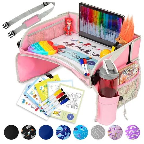 Miniatura 18 de PILLANI Bandeja de viaje para niños para el coche - Bandeja para asiento de coche para niños, artículos imprescindibles para viajes por carretera