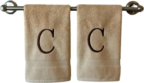 Miniatura 177 de Toalla de mano con inicial beige para baño, toalla bordada decorativa de calidad de hotel de lujo con monograma para tocador, spa, certificado