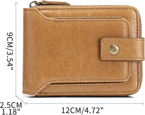 Miniatura 20 de GOIACII Cartera con cremallera para hombre, de piel auténtica, con bloqueo RFID, con cremallera, bolsillo para monedas, para identificación, con Café