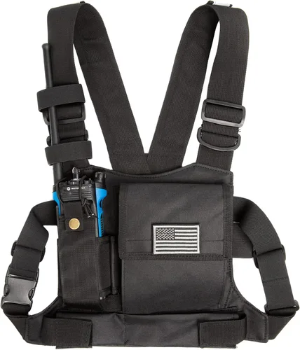 Miniatura 12 de Funda de hombro de radio para arnés de pecho, chaleco para radio bidireccional, bolsa frontal para walkie talkie con bolsas frontales para Kenwood