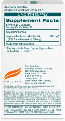 Miniatura 2 de Himalaya Resveratrol para un envejecimiento saludable y apoyo antioxidante, 1,000 mg de resveratrol, con 500 mg de trans-resveratrol diario, 60