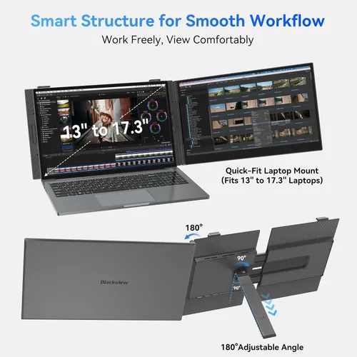 Miniatura 8 de Blackview Extensor de pantalla para laptop, 1.3 libras ultraligero y ultradelgado de 0.17 pulgadas, 14 pulgadas, FHD 1080P IPS, extensor de monitor