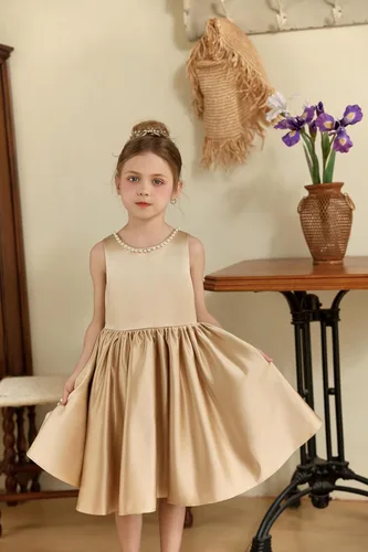 Miniatura 10 de MCieloLuna Vestidos de niña de flores para boda con nudo de lazo elegante de satén para primera comunión