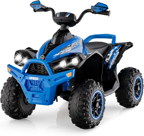 Miniatura 13 de INFANS vehículo de juguete para paseo, ATV eléctrico de 12V con 4 ruedas, vehículo con música, claxon, velocidades alta y baja, luces LED, juguete