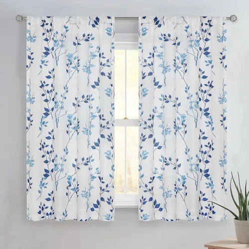 Miniatura 17 de Beauoop 2 paneles de cortinas semitraslúcidas de lino floral de 54 pulgadas de largo, para sala de estar o dormitorio, cortinas rústicas con textura