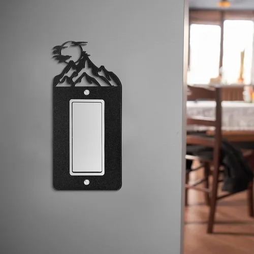 Miniatura 4 de Kingdder 12 piezas de metal para interruptor de luz de oso, alce, árbol, montaña, alce, placa de interruptor de luz negra, cubierta de pared